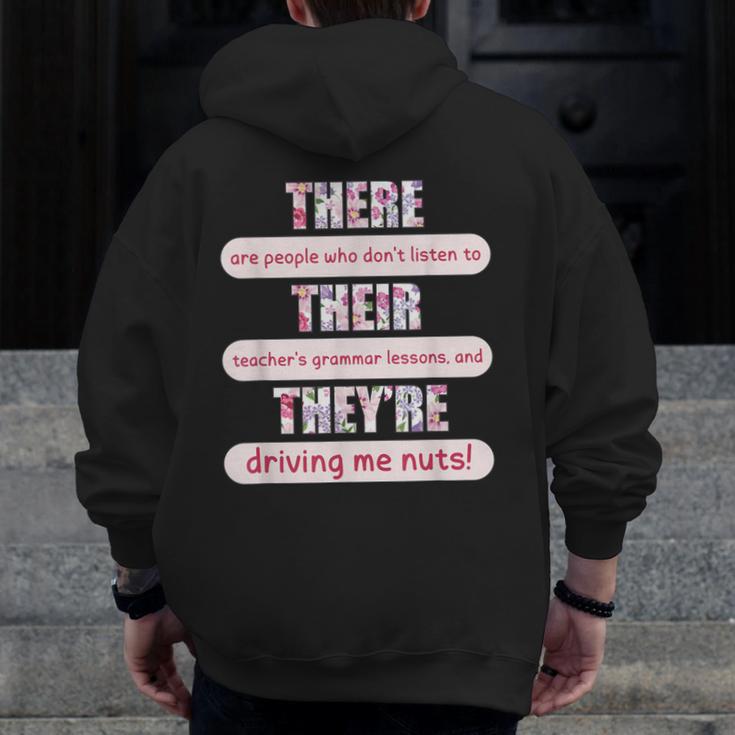 There Their They'Re Teacher English Grammar Police Men Zip Up Hoodie Back Print, English Teacher Gifts, funny design