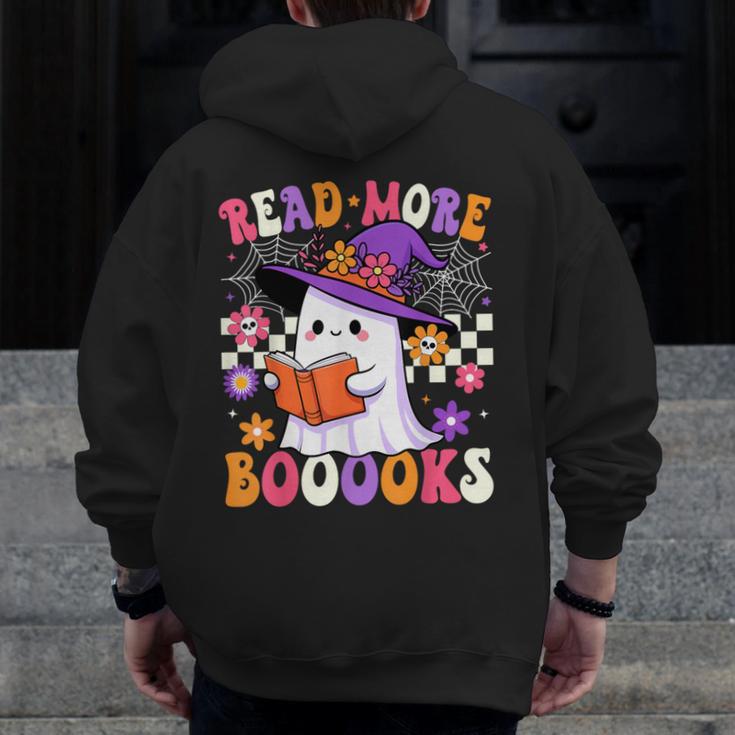 Read More Books Ghost Reading Book Teacher Halloween Men Zip Up Hoodie Back Print, funny design