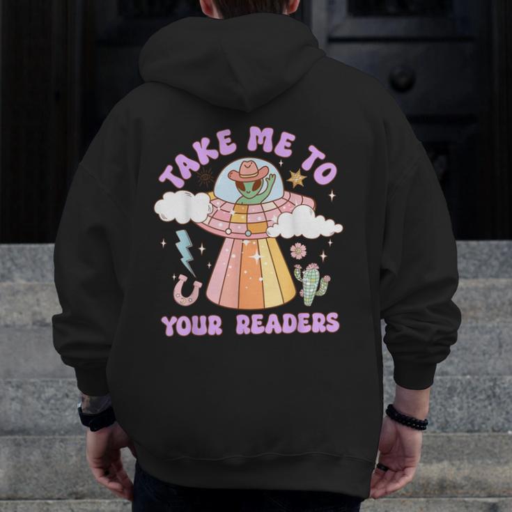 Take Me To Your Readers Alien Teacher Halloween Literacy Men Zip Up Hoodie Back Print, funny design Take Me To Your Readers Alien Teacher Halloween Literacy Men Zip Up Hoodie Back Print, funny design