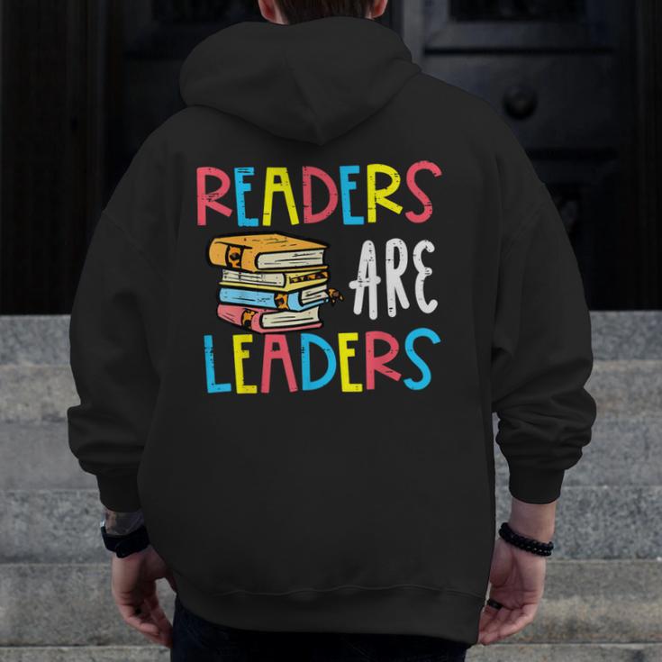 Readers Are Leaders Reading Book Lover Teacher Women Men Kid Men Zip Up Hoodie Back Print, funny design