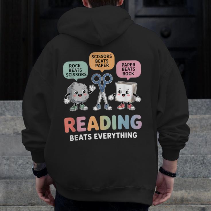 Reading Beats Everything Teacher Rock Paper Scissors Men Zip Up Hoodie Back Print, funny design Reading Beats Everything Teacher Rock Paper Scissors Men Zip Up Hoodie Back Print, funny design