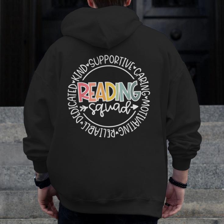 Reading Squad Teacher Reader Librarian Interventionist Team Men Zip Up Hoodie Back Print, funny design