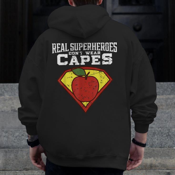 Real Superheroes Don't Wear Capes Teacher Shirt Teaching Te Men Zip Up Hoodie Back Print, funny design Real Superheroes Don't Wear Capes Teacher Shirt Teaching Te Men Zip Up Hoodie Back Print, funny design