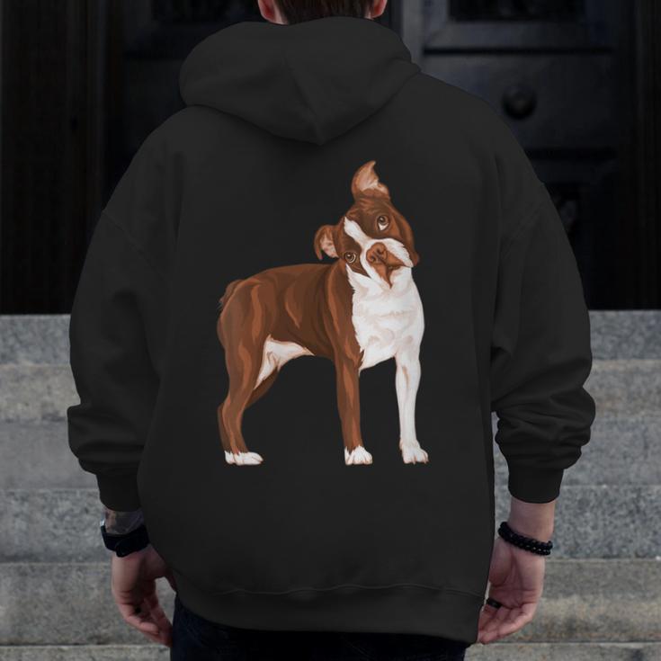Red Boston Terrier Dog Men Zip Up Hoodie Back Print, funny design