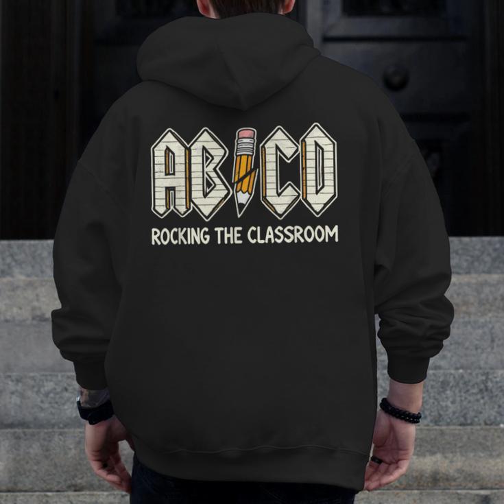 Retro Abcd Teacher Novelty Back To School Teacher Men Zip Up Hoodie Back Print, funny design