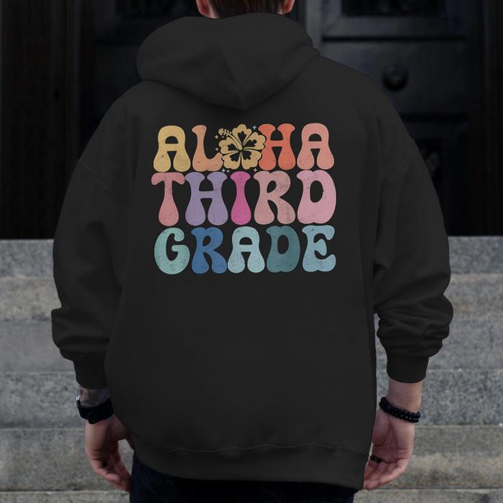 Retro Aloha Third Grade Teacher Summer Vacation Beach Hawaii Men Zip Up Hoodie Back Print, funny design Retro Aloha Third Grade Teacher Summer Vacation Beach Hawaii Men Zip Up Hoodie Back Print, funny design
