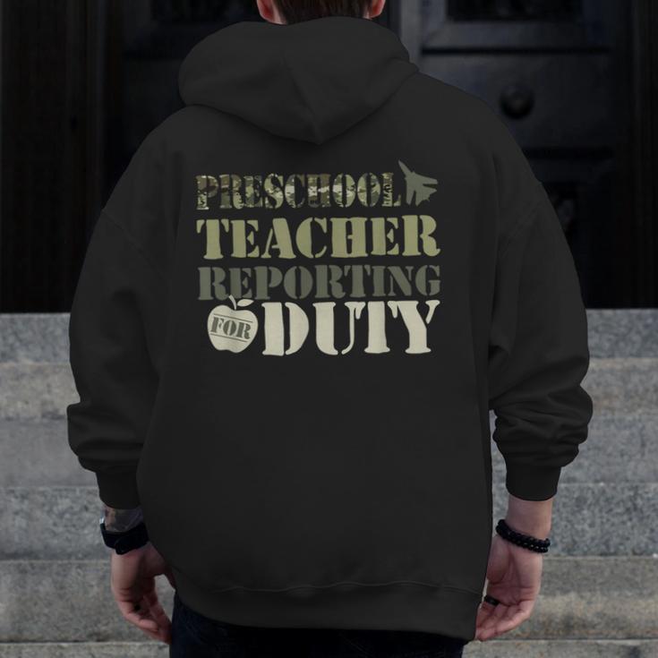 Retro Back To School Women Old Camo Preschool Teacher Men Zip Up Hoodie Back Print, funny design Retro Back To School Women Old Camo Preschool Teacher Men Zip Up Hoodie Back Print, funny design
