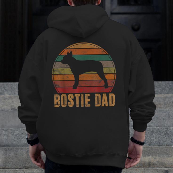 Retro Boston Terrier Dad Dog Owner Pet Bostie Father Men Zip Up Hoodie Back Print, Couple Gifts, Boston Terrier Dad Gifts, funny design