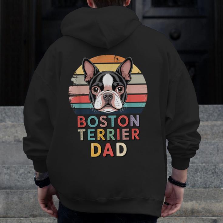 Retro Boston Terrier Dad Men Zip Up Hoodie Back Print, Couple Gifts, Boston Terrier Dad Gifts, funny design