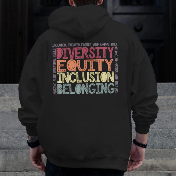 Retro Diversity Equity Inclusion Belonging DEIB Teacher Men Zip Up Hoodie Back Print, funny design