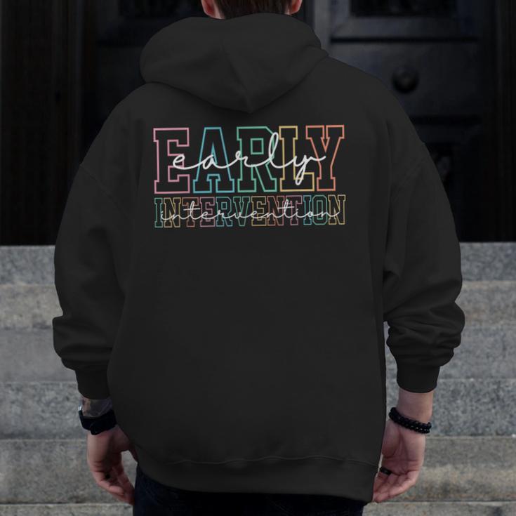 Retro Early Intervention Teacher Intervention Specialist Men Zip Up Hoodie Back Print, funny design Retro Early Intervention Teacher Intervention Specialist Men Zip Up Hoodie Back Print, funny design