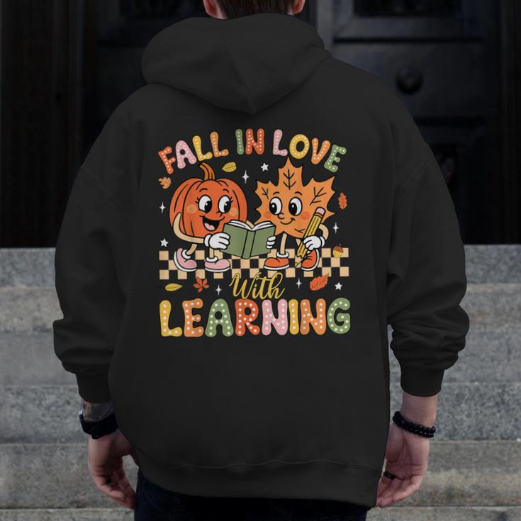 Retro Fall In Love With Learning Autumn Pumpkin Teacher Kids Men Zip Up Hoodie Back Print, funny design Retro Fall In Love With Learning Autumn Pumpkin Teacher Kids Men Zip Up Hoodie Back Print, funny design