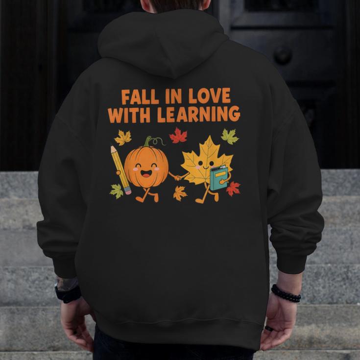 Retro Fall In Love With Learning Autumn Pumpkin Teacher Men Zip Up Hoodie Back Print, funny design Retro Fall In Love With Learning Autumn Pumpkin Teacher Men Zip Up Hoodie Back Print, funny design