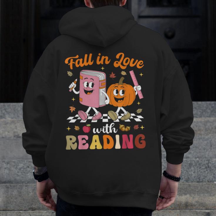 Retro Fall In Love With Learning Pumpkin Autumn Teacher Men Zip Up Hoodie Back Print, funny design Retro Fall In Love With Learning Pumpkin Autumn Teacher Men Zip Up Hoodie Back Print, funny design
