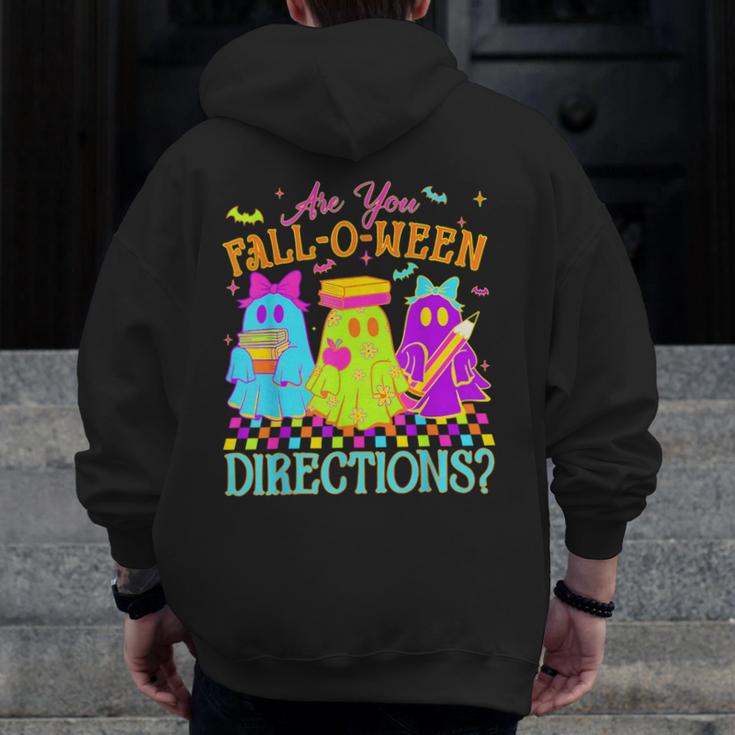 Retro Are You Falloween Direction Teacher Spooky Halloween Men Zip Up Hoodie Back Print, funny design Retro Are You Falloween Direction Teacher Spooky Halloween Men Zip Up Hoodie Back Print, funny design