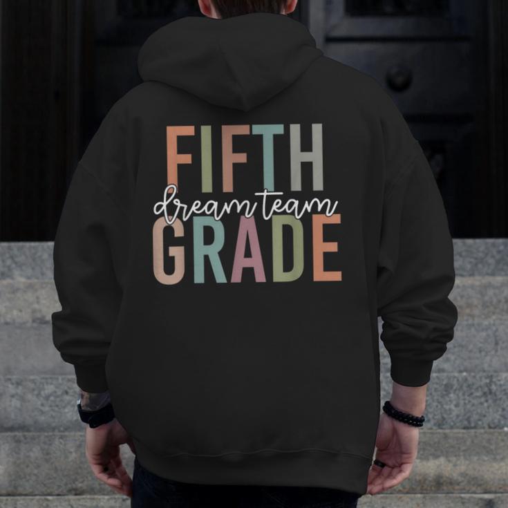 Retro Fifth Grade Dream Team Groovy Teacher Back To School Men Women Girls Kids Men Zip Up Hoodie Back Print, Groovy Teacher Gifts, funny design