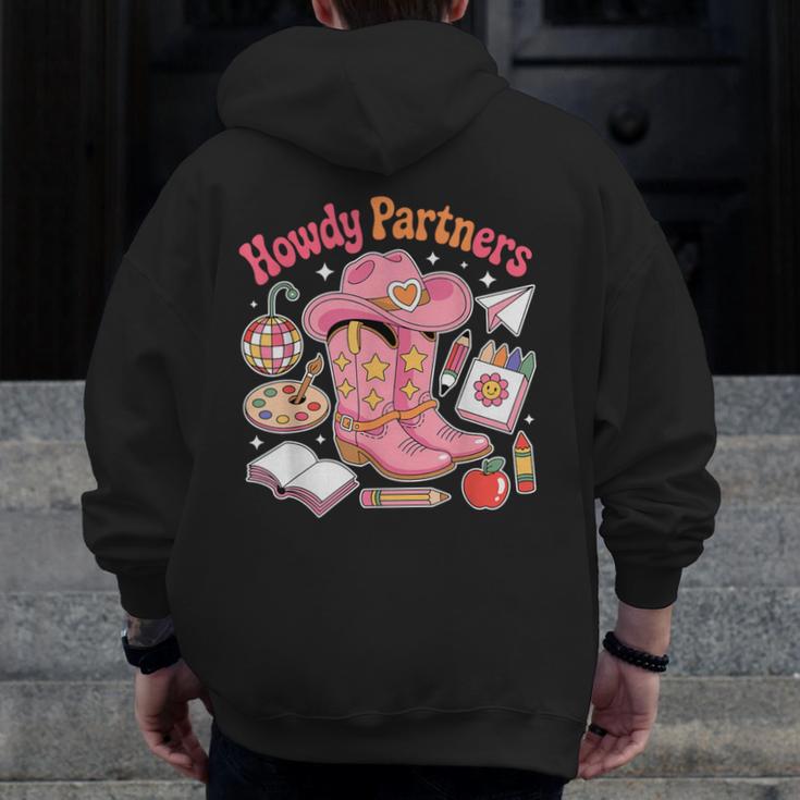 Retro Howdy Partners Cowgirl Cowboy Teacher Back To School Men Zip Up Hoodie Back Print, funny design Retro Howdy Partners Cowgirl Cowboy Teacher Back To School Men Zip Up Hoodie Back Print, funny design
