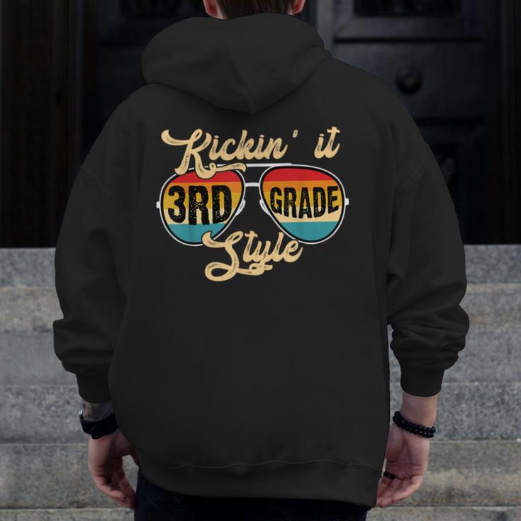 Retro Kickin It 3rd Grade Style Teacher Back To School Men Women Men Zip Up Hoodie Back Print, funny design
