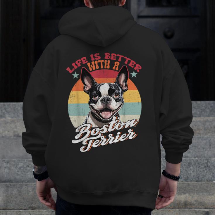 Retro Life Is Better With Boston Terrier Mom Dog Lover Men Zip Up Hoodie Back Print, Couple Gifts, Mom Gifts, Boston Terrier Mom Gifts, funny design