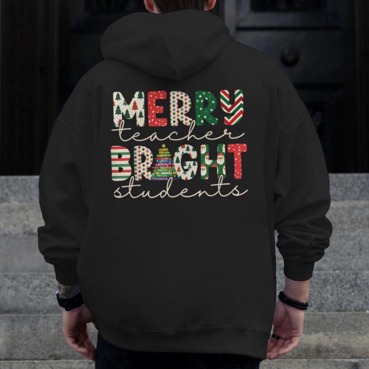 Retro Merry Teacher Bright Students Christmas Teacher Men Zip Up Hoodie Back Print, funny design