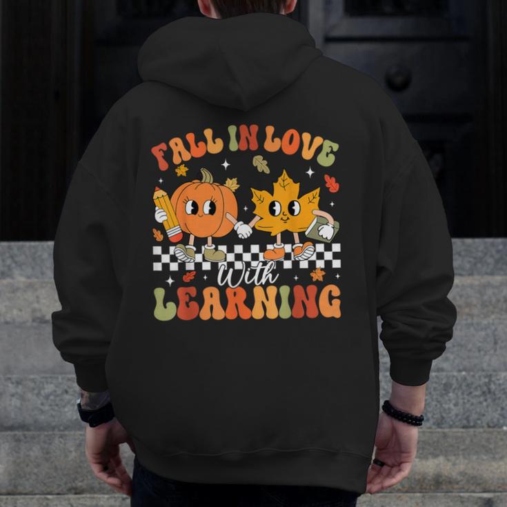 Retro Pumpkin Fall In Love With Learning Autumn Teacher Men Zip Up Hoodie Back Print, funny design Retro Pumpkin Fall In Love With Learning Autumn Teacher Men Zip Up Hoodie Back Print, funny design