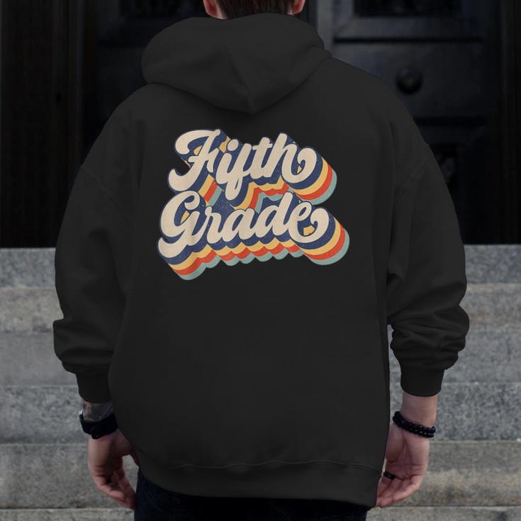 Retro Sunset Fifth Grade Teacher & Student Back To School Men Zip Up Hoodie Back Print, funny design