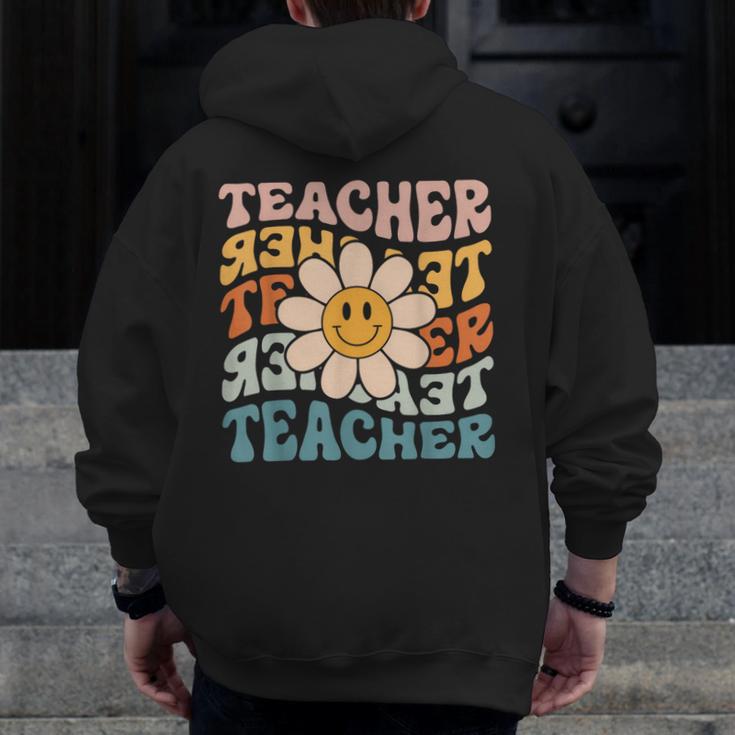 Retro Teacher Daisy Colorful Elementary School Teacher Men Zip Up Hoodie Back Print, funny design Retro Teacher Daisy Colorful Elementary School Teacher Men Zip Up Hoodie Back Print, funny design