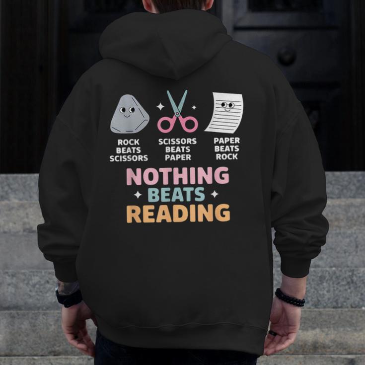 Rock Paper Scissors Teacher Librarian Nothing Beats Reading Men Zip Up Hoodie Back Print, funny design Rock Paper Scissors Teacher Librarian Nothing Beats Reading Men Zip Up Hoodie Back Print, funny design