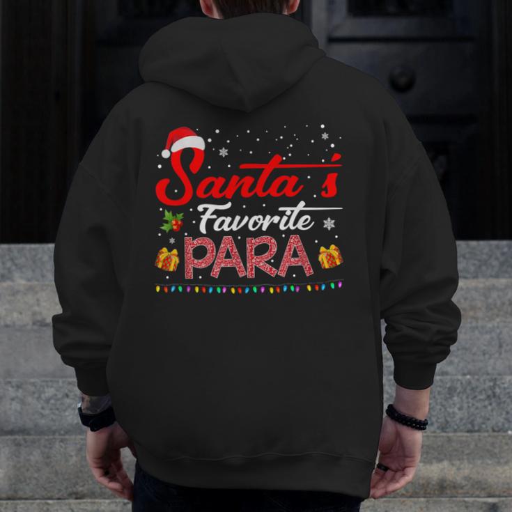 Santa's Favorite Para Christmas Paraprofessional Teacher Men Zip Up Hoodie Back Print, funny design