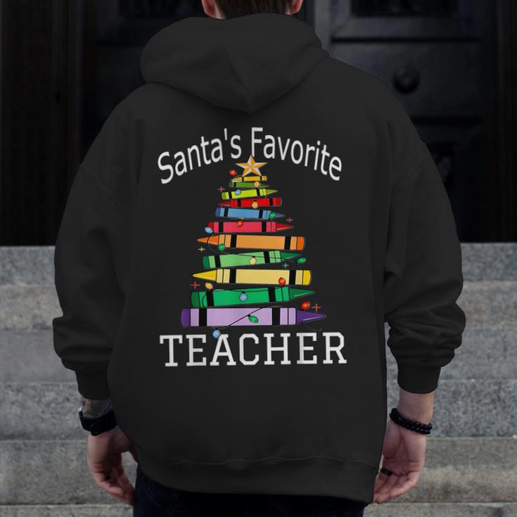 Santa's Favorite Teacher Idea For Christmas Teachers Men Zip Up Hoodie Back Print, funny design