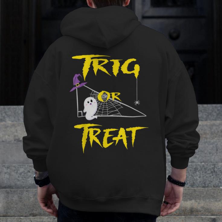 School Math Teacher Halloween 2022 Trig Or Treat Shirt Men Zip Up Hoodie Back Print, funny design