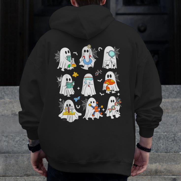 Science Teacher Ghost Laboratory Halloween Teacher Men Zip Up Hoodie Back Print, Science Teacher Gifts, funny design