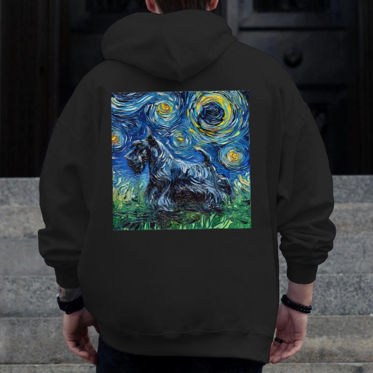 Scottish Terrier Starry Night Scotty Dog Art By Aja Men Zip Up Hoodie Back Print, funny design