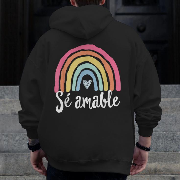 Sé Amable Spanish Bilingual Teacher Be Kind Boho Rainbow Men Zip Up Hoodie Back Print, funny design Sé Amable Spanish Bilingual Teacher Be Kind Boho Rainbow Men Zip Up Hoodie Back Print, funny design