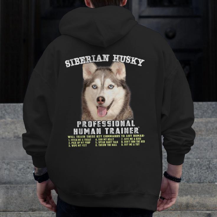 Siberian Husky Professional Human Trainer Men Zip Up Hoodie Back Print, funny design