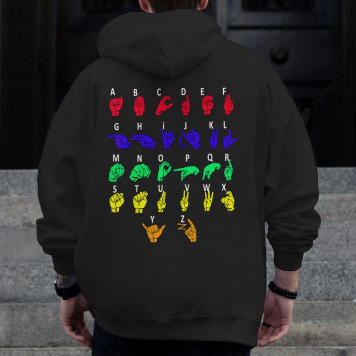 Sign Language Alphabet For ASL Interpreter Deaf Teacher Stud For Men Women Girls Kids Men Zip Up Hoodie Back Print, funny design