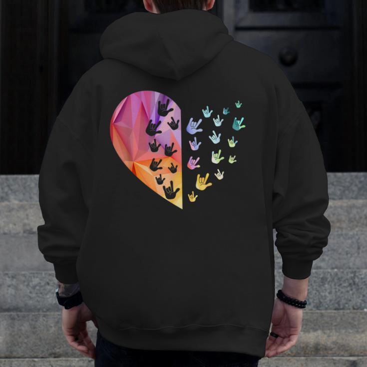 Sign Language Heart ASL For Deaf Teacher Men Zip Up Hoodie Back Print, funny design Sign Language Heart ASL For Deaf Teacher Men Zip Up Hoodie Back Print, funny design