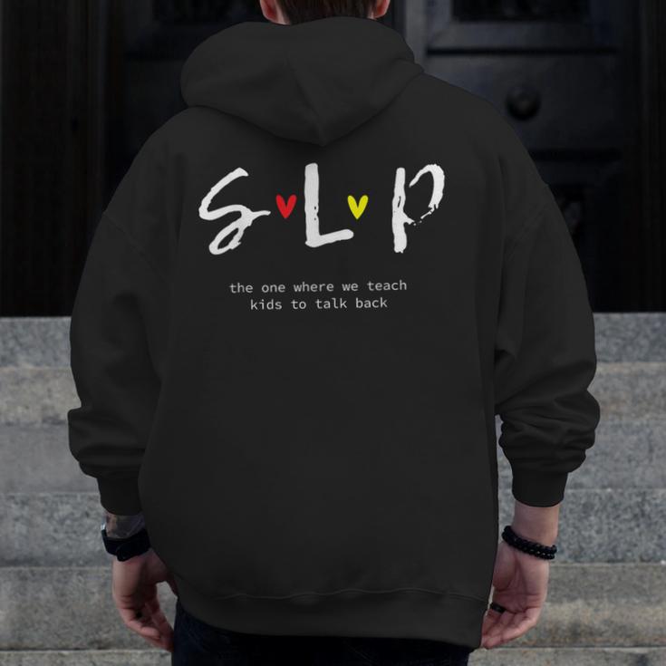 SLP Teacher Shirts Speech Language Pathologist Men Zip Up Hoodie Back Print, funny design