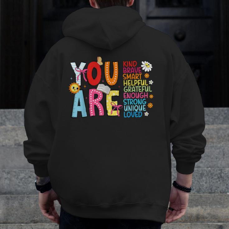 You Are Smart Brave Strong Kind Loved Motivation Teacher Kid Men Zip Up Hoodie Back Print, funny design You Are Smart Brave Strong Kind Loved Motivation Teacher Kid Men Zip Up Hoodie Back Print, funny design