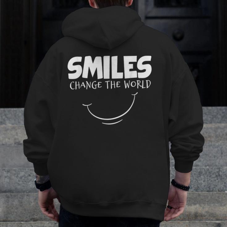 Smile Smiles Change The World Teacher T-Shirt Happy T-Shirt Men Zip Up Hoodie Back Print, funny design