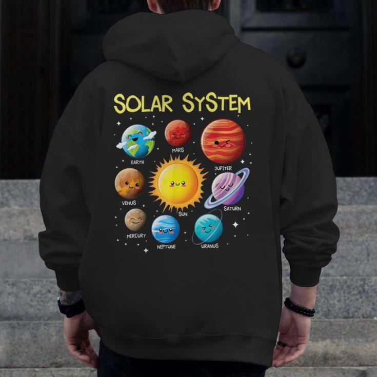 Solar System Cute Face Planets Space Science Teacher School Men Zip Up Hoodie Back Print, Science Teacher Gifts, funny design