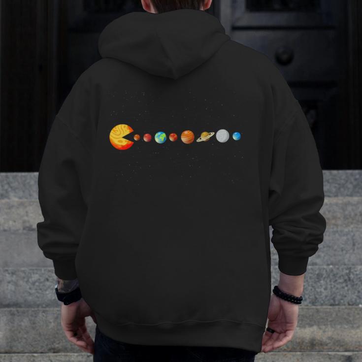 Solar System Teacher Video Games Sun Eating Planets Men Zip Up Hoodie Back Print, funny design
