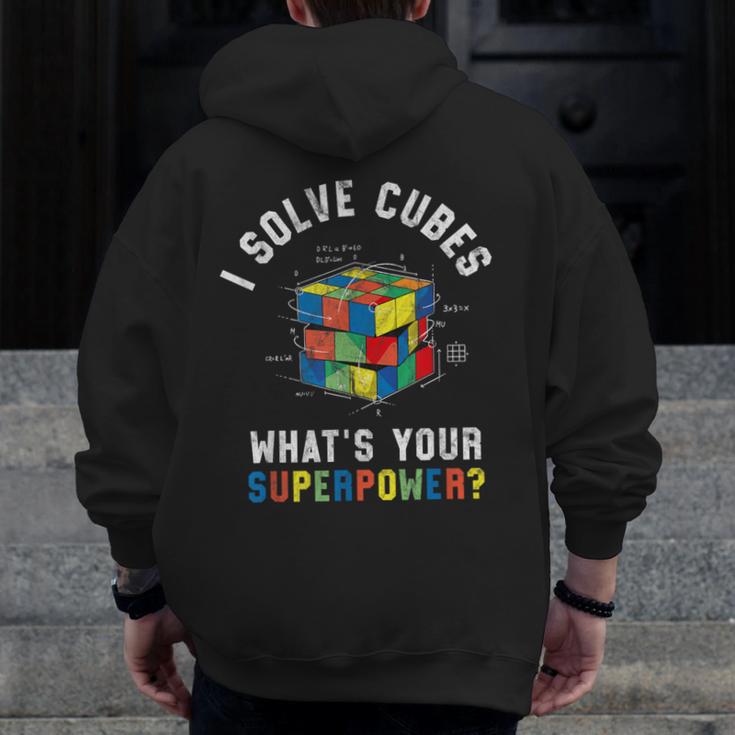 I Solve Cubes Speed Cubing Vintage Youth Math Teacher Men Zip Up Hoodie Back Print, funny design I Solve Cubes Speed Cubing Vintage Youth Math Teacher Men Zip Up Hoodie Back Print, funny design