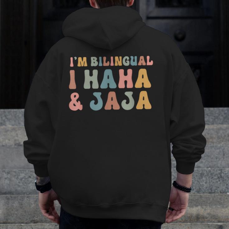 Spanish Teacher Groovy I'm Bilingual I Haha And Jaja Men Zip Up Hoodie Back Print, Groovy Teacher Gifts, funny design Spanish Teacher Groovy I'm Bilingual I Haha And Jaja Men Zip Up Hoodie Back Print, Groovy Teacher Gifts, funny design