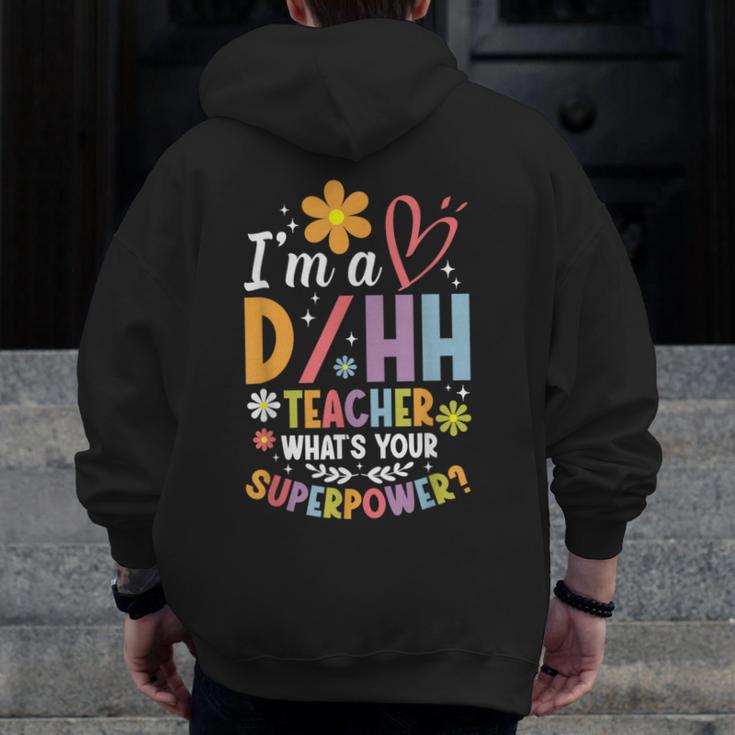 Special Education ASL Teacher Superpower DHH Teacher Men Zip Up Hoodie Back Print, funny design Special Education ASL Teacher Superpower DHH Teacher Men Zip Up Hoodie Back Print, funny design