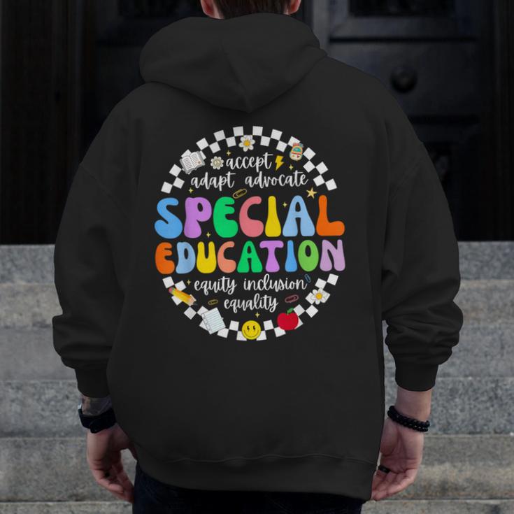 Special Education Teacher SPED Squad Team Kids Men Groovy Men Zip Up Hoodie Back Print, Groovy Teacher Gifts, funny design
