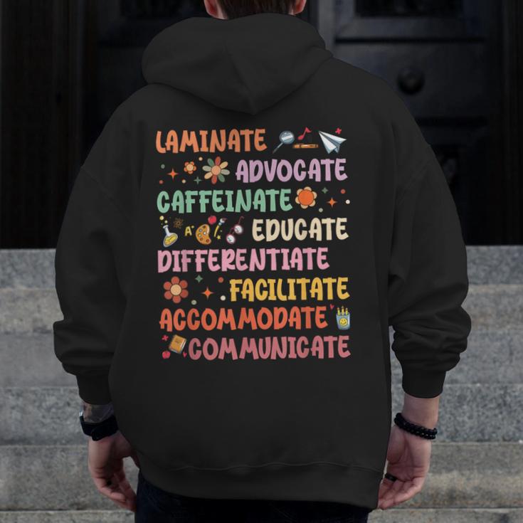 SPED Caffeinate Advocate Laminate Educate Teacher Facilitate For Men Women Men Zip Up Hoodie Back Print, funny design