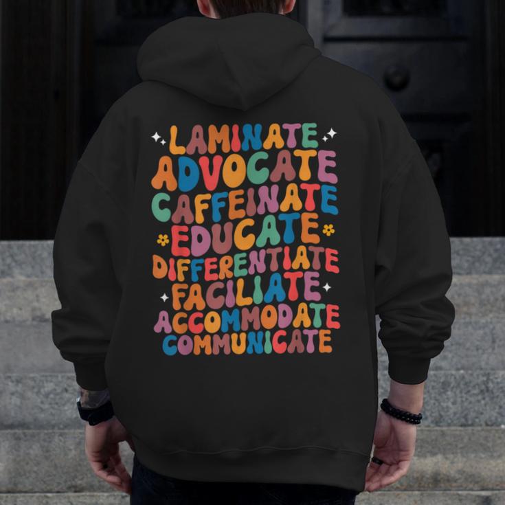 Sped Caffeinate Advocate Laminate Educate Teacher Men Women Kids Men Zip Up Hoodie Back Print, funny design