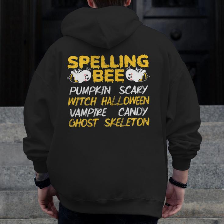 Spelling Bee Costume For a Halloween Teacher Pun Women Men Zip Up Hoodie Back Print, funny design