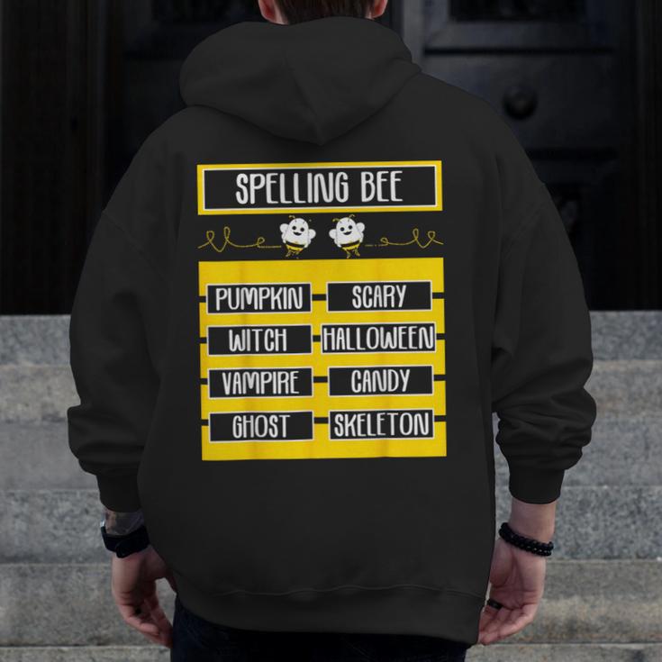 Spelling Bee Halloween Teachers Bee Spelling Competition Men Zip Up Hoodie Back Print, funny design